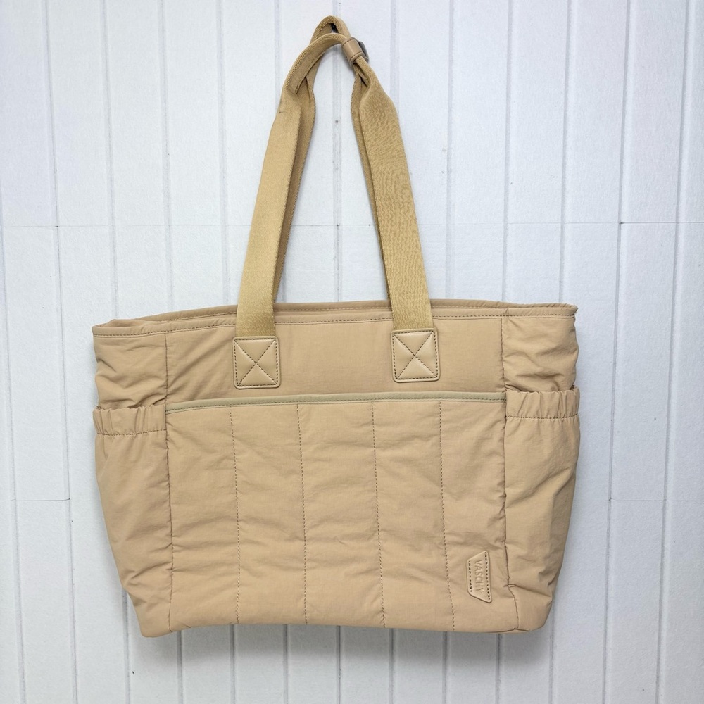 VASCHY‎  Beige Quilted Tote Bag with zipper